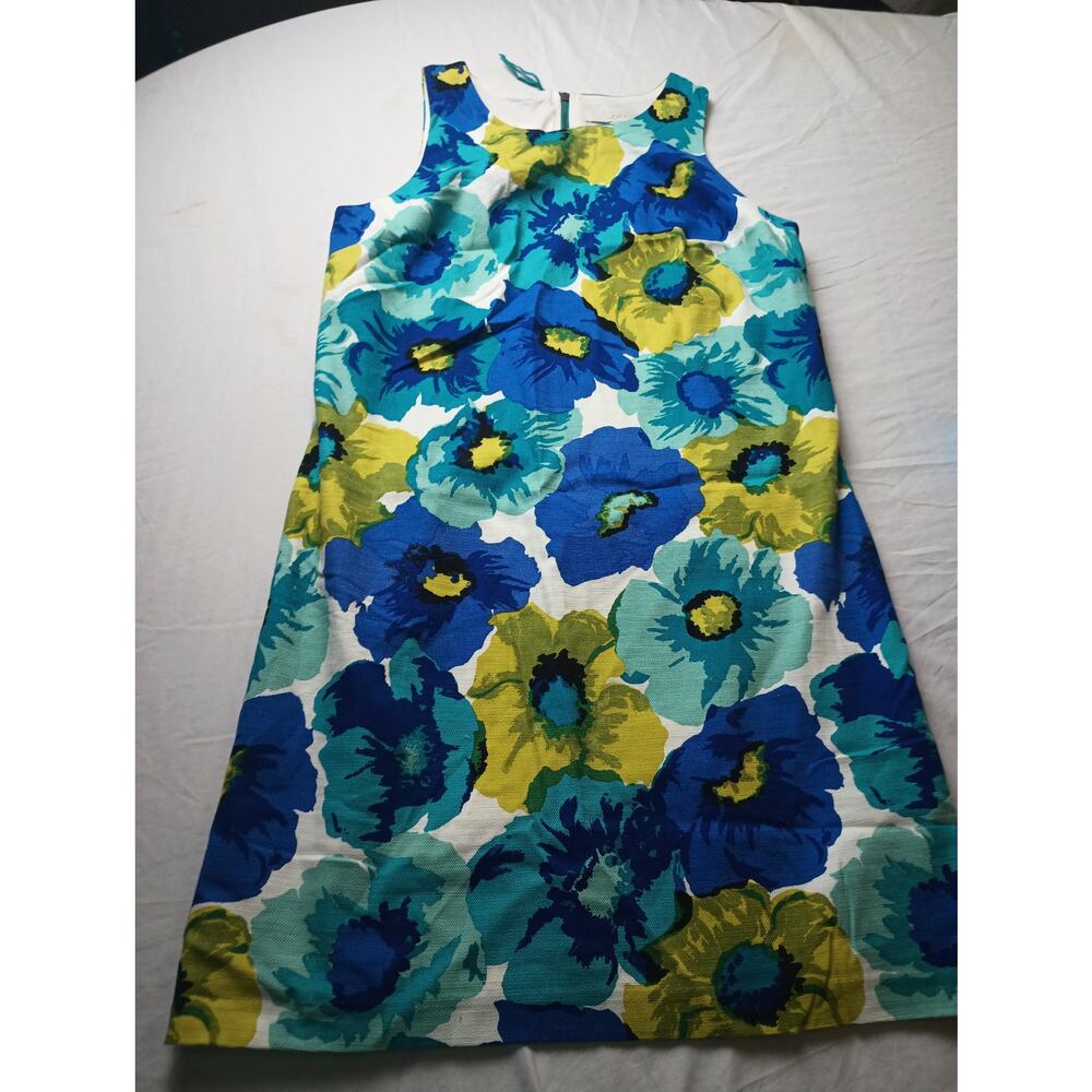 Loft Women Floral Midi Dress Women Size 10 Bold Blue Yellow Loud Dopamine Office